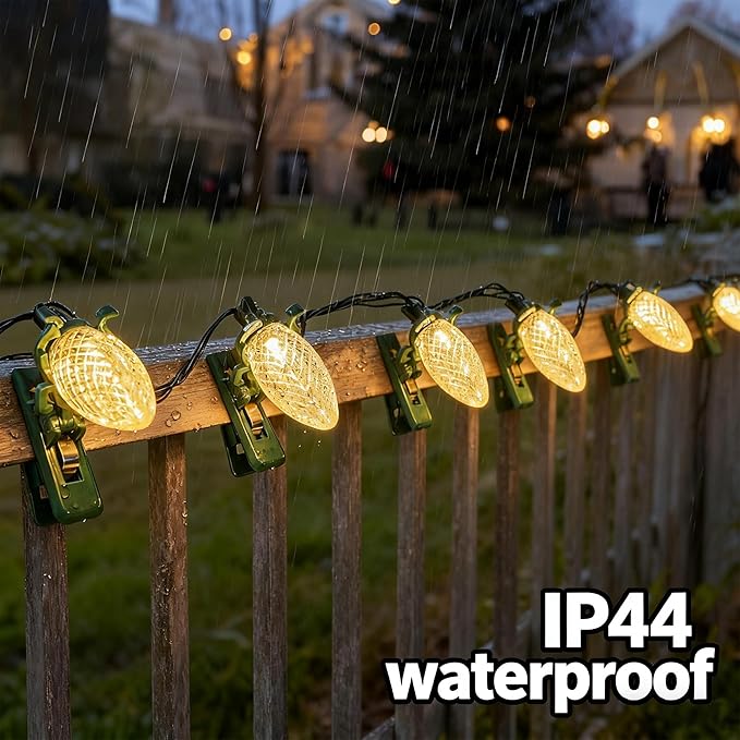 TW SHINE C9 Christmas Lights Outdoor with 100 Count Clips, 100 LED 66 FT Christmas String Lights Outdoor and Timer, Waterproof Connectable for Yard Xmas Tree House Decorations (Warm White)
