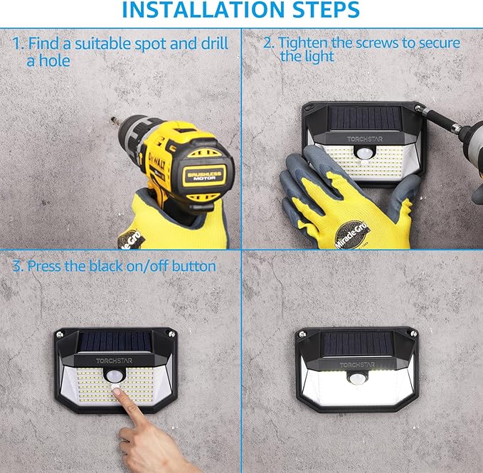 TORCHSTAR Solar Motion Sensor Lights Outdoor, IP65 Waterproof Cordless Outdoor Wall Lighting for Driveway, Patio | Lumora