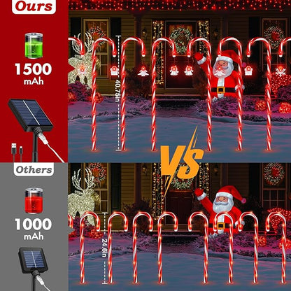 Solar Christmas Candy Cane Lights Outdoor, 20 Pack 110Led 41inch Large Christmas Decorations Pathway Lights with 8 Modes for Xmas Tree Patio Garden Yard Lawn Holiday Party Walkway Decor