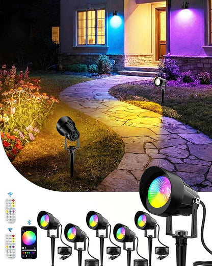 CORESLUX Christmas Smart Spot Lights Outdoor, Color Changing Warm White Landscape Lights with APP and Remote Control, Spotlight Waterproof for Garden Yard Patio Landscape, 6 Pack
