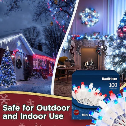 American LED String Lights (Red & White & Blue - Steady, 25FT), Mini LED USA String Lights, Waterproof Fairy Patriotic Lighted Decor for Holiday Party Patios July 4th Independence Day New Year