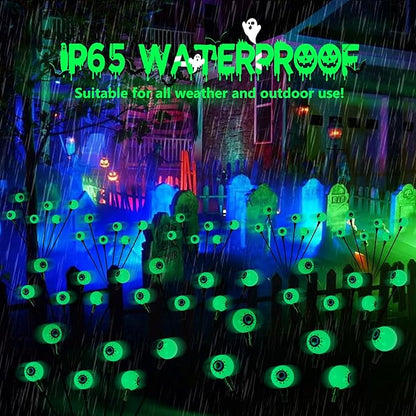 YIQU 4 Pack Solar Halloween Lights Outdoor, Solar Eyeball Lights, 24 LED Green Eyeball Swaying Light with 2 Lighting Modes, Waterproof Outdoor Halloween Decorations for Walkway Yard Lawn Horror Party