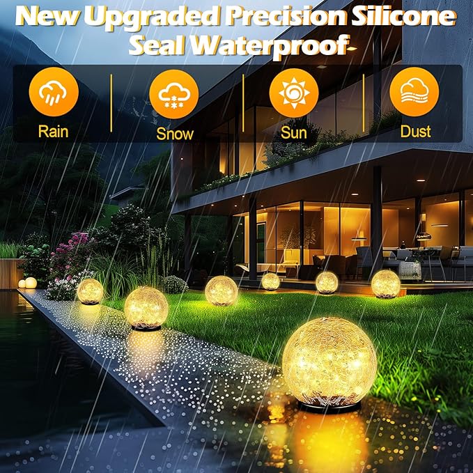Coroor Garden Solar Ball Lights Outdoor Waterproof, 80 LED Cracked Glass Globe Solar Power Ground Lights for Path | Lumora
