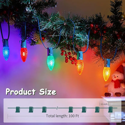Minetom C9 Light Strand, 100 FT Christmas Stringer with 100 Sockets for Outdoor String Light, Connectable, Intermediate Base (C9/E17) - 12" Spacing, Green Wire, Note (Only Use for C9 LED Bulb)