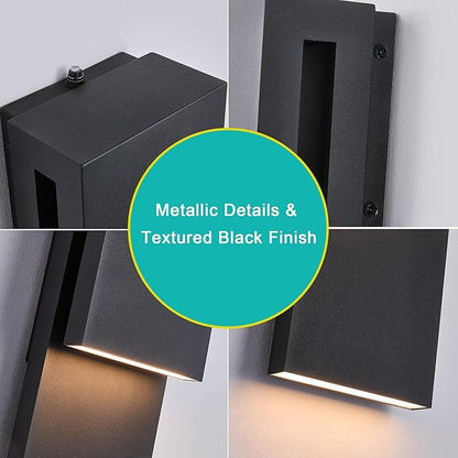 Dusk to Dawn Outdoor Lighting Fixture Wall Mount,Modern Integrated LED 2-Light 17W, Exterior Sensor Front Porch Light,Textured Black,Anti Rust Outside Wall Lights for House,Doorway,Garage