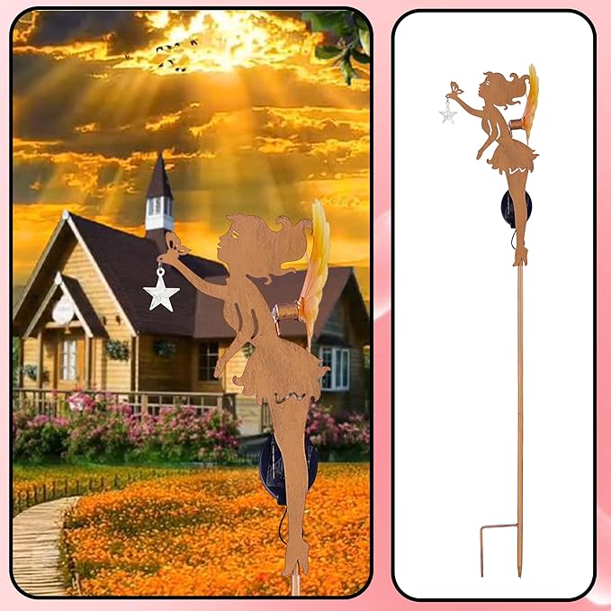 Solar Garden Statue Outdoor Decor, Art Fairy Star Figurine Light Stake, Garden Decoration Ornament for Patio Lawn Yard Pathway, Housewarming & Unique Gift for Gardening Mom Grandma