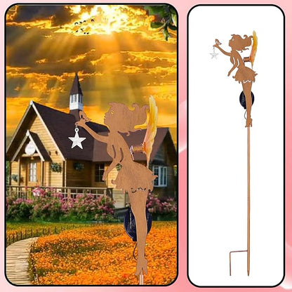 Solar Garden Statue Outdoor Decor, Art Fairy Star Figurine Light Stake, Garden Decoration Ornament for Patio Lawn Yard Pathway, Housewarming & Unique Gift for Gardening Mom Grandma