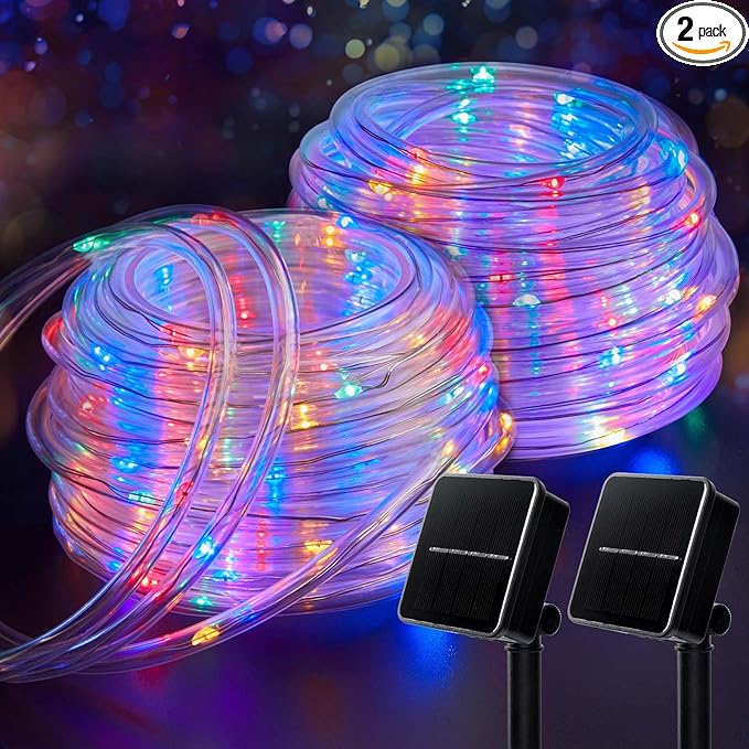 Brightown Solar Rope Lights, 2-Pack 39FT 100LED IP65 Waterproof Solar Outdoor Lights, Solar Powered Fairy Lights with 8 Lighting Modes for Party Garden Yard Home Holiday Tree Decoration, Multicolor
