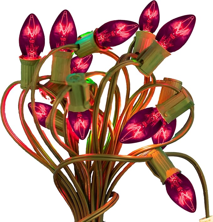 EST. LEE DISPLAY L D 1902 C7 Purple Christmas Lights, Transparent Candelabra Steady Bulbs, Indoor ＆ Outdoor String | Lumora