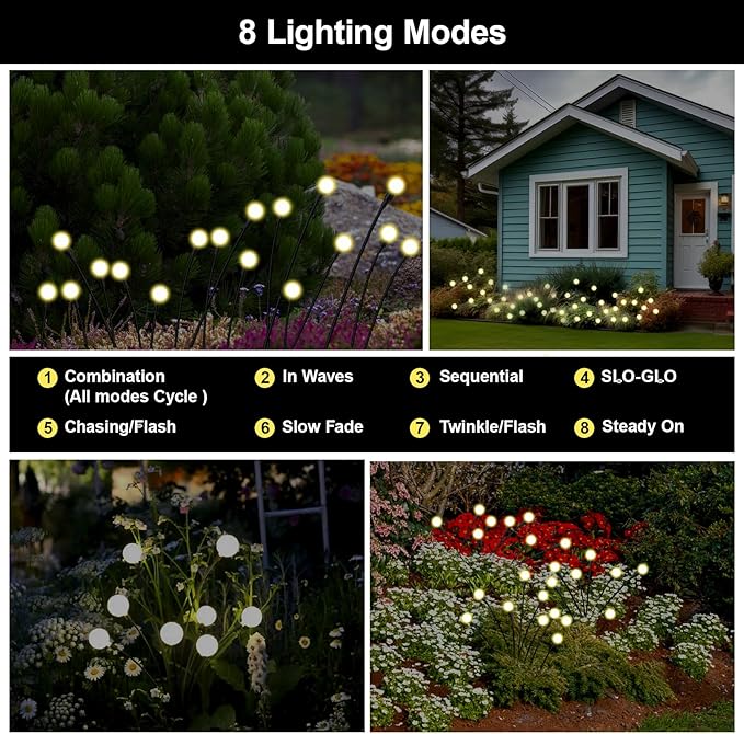 Firefly Lights Solar Outdoor, 8 Modes 800mAh Swaying Solar Firefly Garden Lights Stakes Outdoor Waterproof for | Lumora