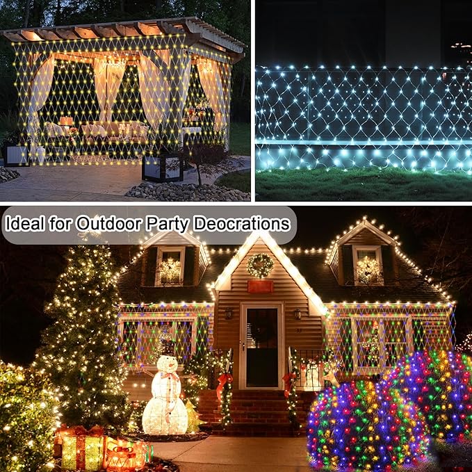 300 LED Net Lights for Bushes, 14.8ft x 5ft 8 Modes Christmas Outdoor Mesh Lights Connectable, Waterproof Decorative String Light Plug in for Xmas Tree Garden Wedding Party (Clear Wire, White)