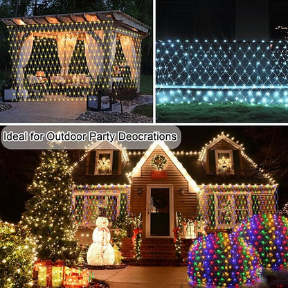 Lovelite 360 LED Net Lights, 21ft x 5ft Christmas Mesh Lights Clear Wire 8 Modes, Waterproof Connectable String Light Plug in for Xmas Tree Bushes Garden Outdoor Party Decorations - Warm White