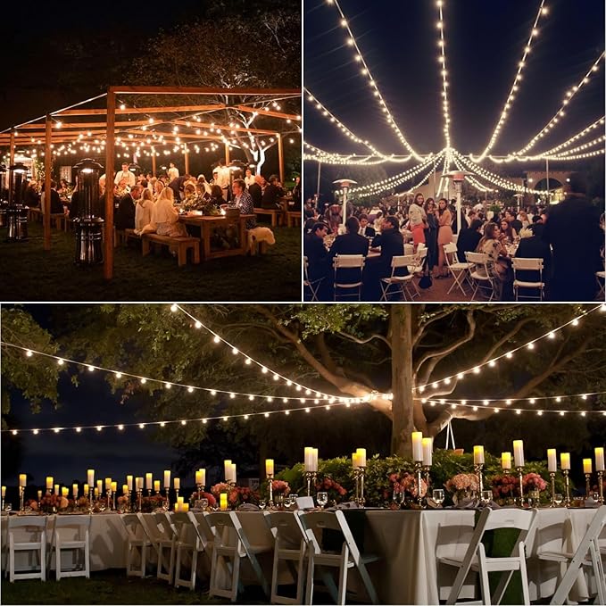 200FT(100ft*2) White G40 Globe String Lights for Outside Waterproof Patio String Lights, 100+4 Spare Replaceable 2200K Warm Bulbs for Outdoor Patio Pergola Gazebo Wedding Tent, Connectable White Wire