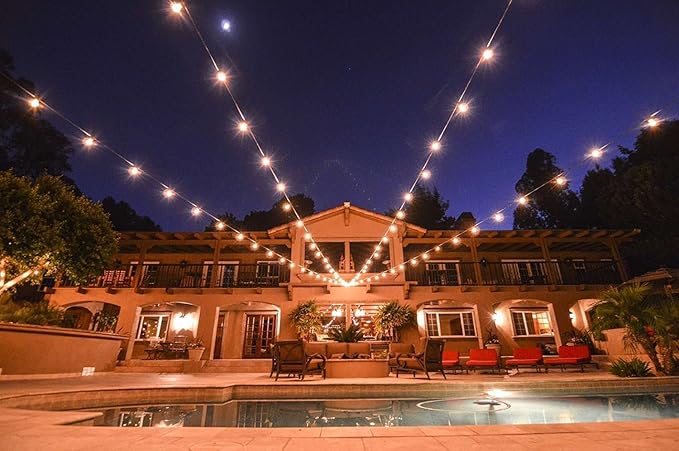 Holiday Lighting Outlet LED Outdoor Patio Lights | 46-Foot Hanging Outdoor String Lights | Includes 16 Dimmable 1.5 | Lumora