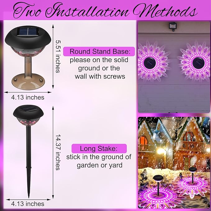 Retisee 4 Pack Diwali Lotus Decoration Solar Pathway Lights Led Waterproof Lotus Lights Diwali Projector Lamp Outdoor for Garden Yard Patio Decor Indian Temples Pooja Gifts