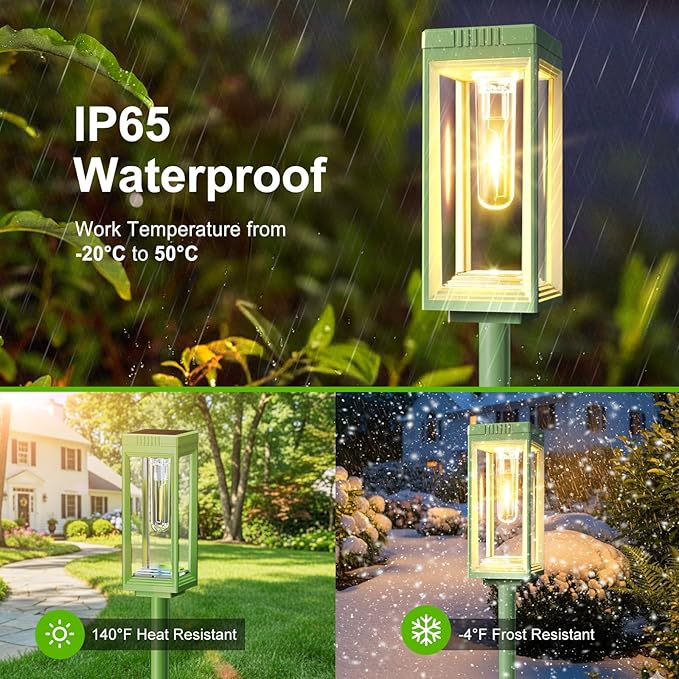 WdtPro 6 Pack Bright Solar Pathway Lights Outdoor, Auto On/Off, 15+ Hours Runtime, Solar Lighting for Garden Step Outside Yard Driveway Landscape Path Patio, Warm White, Green Shell
