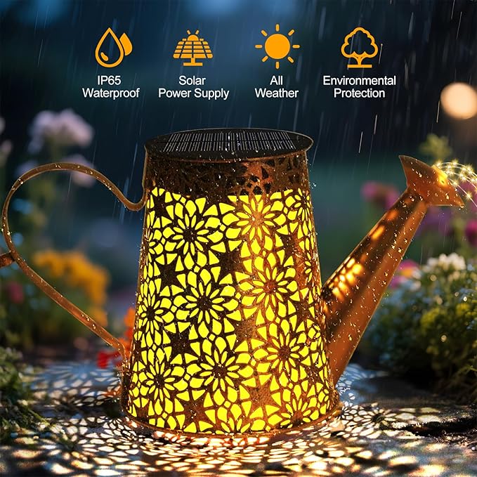 Solar Watering Can with Lights, Large Waterproof Solar Outdoor Lights Decorative Metal Solar Garden Lights Solar | Lumora