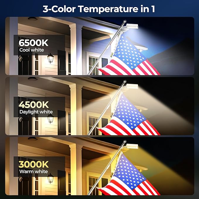 Solar Flag Pole Lights Outdoor 2 Pack, 3 Color in 1 Flagpole Lighting, High Lumen 48 Bright LED with Cool/Warm/Daylight White Modes, IP65 Waterproof Long Lasting for Outside Yard RV Flags Decor