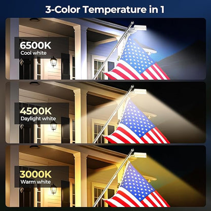 3 Colors in 1 Solar Flag Pole Lights 2 Pack + Solar Pathway Lights with Motion Sensor 6 Pack