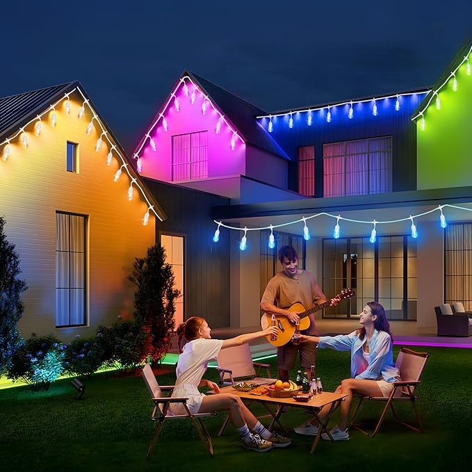 100FT(2x50FT) RGB Solar Outdoor String Lights with Remote, Dimmable Waterproof Patio Lights with 30 Bulbs for Porch | Lumora