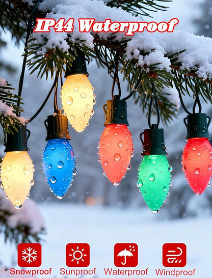 25FT C9 Christmas Lights Multi-Color String Lights with 26 Incandescent Lights, Outdoor String Light for Patio Christmas Tree Decor, 7 Watt Ceramic C9 Light C9/E17 Base