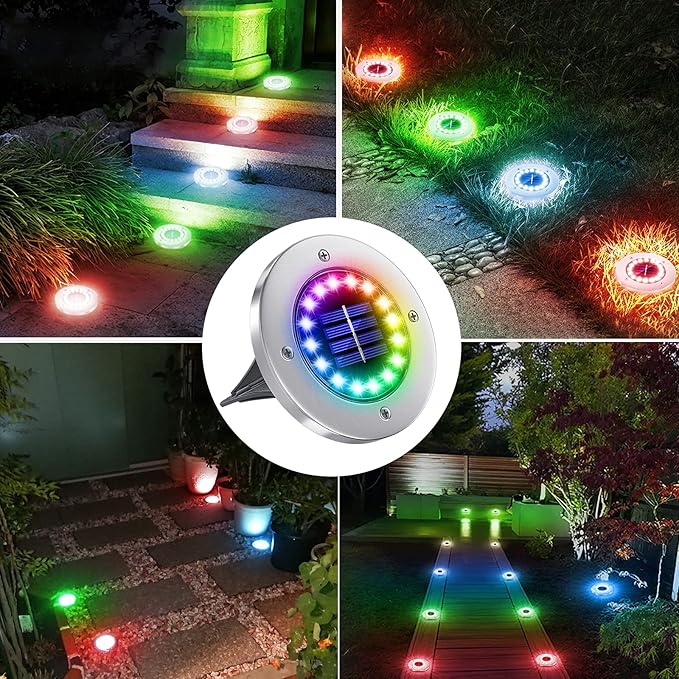 NFESOLAR 16 Pack Solar Lights Outdoor, 16 LEDs Multi-Color Solar Ground Lights Waterproof Landscape Light for | Lumora