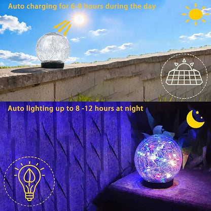 2pack Solar Powered Multi-Color Crackle Glass Globe Lights Outdoor Decorative LED Garden Balls with Colorful Lights for Patio, Lawn, Yard, Pathway.