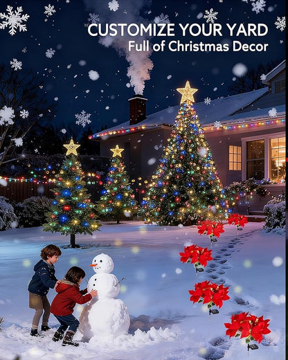 Solar Christmas Flower Lights-IP65 Waterproof XS Pathway Lights,Outdoor Christmas Decorations with 7 Bouquets/1 Stake,Unique Flower Design Complement The Christmas Trees for Garden/Yard/Patio,2 Packs