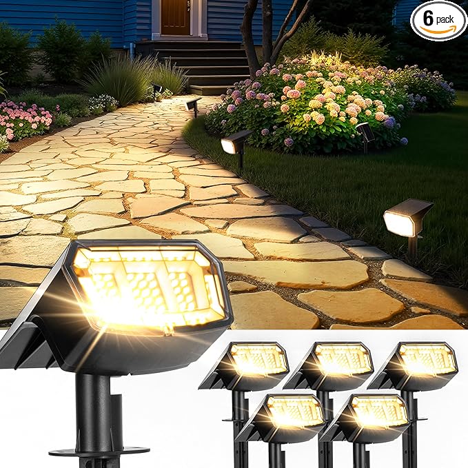 Solar Spot Lights Outdoor IP67 Waterproof 6 Pack, 63 LED 3 Modes Solar Landscape Spotlights for Yard Garden Pathway | Lumora