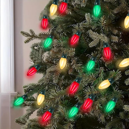 C7 LED Christmas Lights Outdoor, 25FT Clear Red Green and Frosted White Christmas String Lights with 27 LED Energy-Efficient Bulbs, Hanging Christmas Decorations Lights for Party Patio Garden Yard