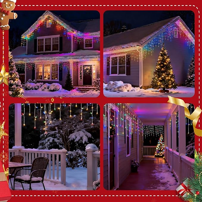 LED Christmas Lights, 100 LED Icicle Lights on 7FT with 4 Inch Spacing - 5MM Wide Angle Multi-Colors Bulbs, IP68 Waterproof & ETL Certified for Outdoor/Indoor