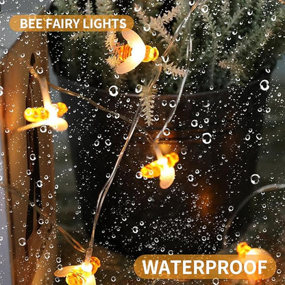 Vigdur 2 Pack Solar Bee String Lights Outdoor, 10 LED 3D Bee Fairy Lights, IP44 Waterproof Solar Powered for Windows, Fences, Patios, Christmas, Weddings & Party Decor (Warm White)