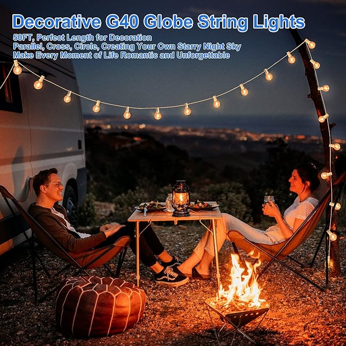 Bosceos Outdoor G40 LED Globe String Lights 50FT Dimmable Shatterproof Waterproof Patio Lights with 25+2 Bulbs | Lumora