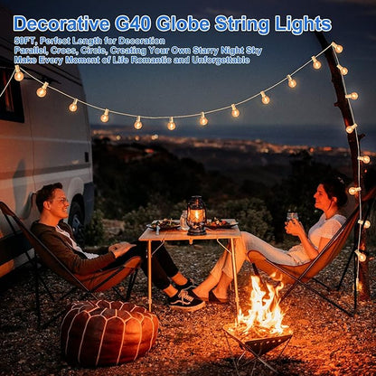 Bosceos Outdoor G40 LED Globe String Lights 25FT Dimmable Shatterproof Waterproof Patio Lights with 12+2 Bulbs Connectable Commercial Hanging Light for Patio Balcony Backyard Party (White Wire)