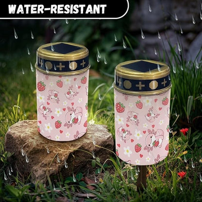 Axolotl Strawberry Solar Garden Stake Lights,Solar Cemetery for Grave Outdoor Lights, Sympathy Memorial Gifts for Grandmother, for Garden Yard Lawn Patio Decor