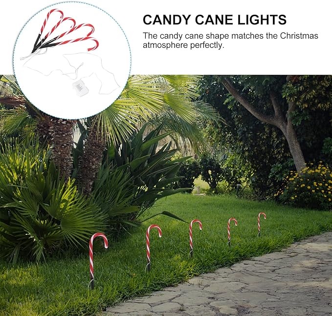 Christmas Candy Cane Pathway Markers Battery Operated LED Decoration Lights for Indoor Outdoor Pathway Garden Patio Yard, 1 Set /4Pcs