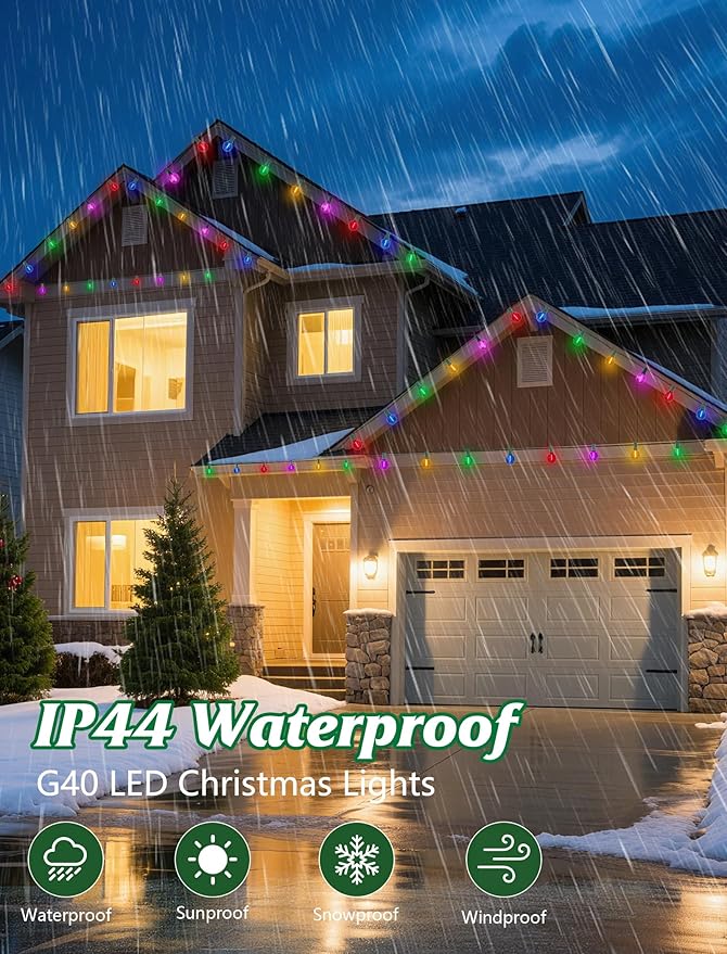 SUNSGNE 25FT LED Globe Christmas Lights with 25 Shatterproof G40 LED Clear Multicolor Round Bulbs, Waterproof | Lumora