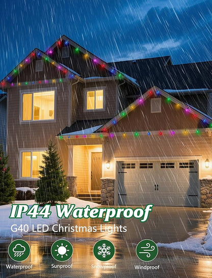 SUNSGNE 25FT LED Globe Christmas Lights with 25 Shatterproof G40 LED Clear Multicolor Round Bulbs, Waterproof Colorful Christmas String Lights for Patio Backyard Porch Balcony Gazebo Party Decor