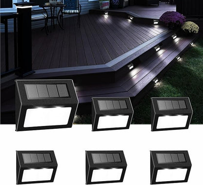 Solar Fence Lights Outdoor, Waterproof Deck Pathway Yard Lamp, Stainless Steel,6 Pack,Black Metal case, White Light
