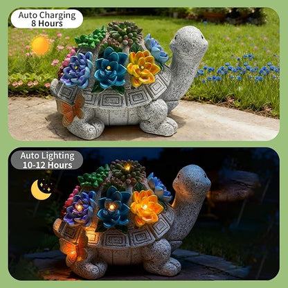 Solar Garden Outdoor Statues Turtle Figurine Lights - Yard Decorations for Patio,Balcony,Lawn Ornaments - Unique Housewarming and Birthdays Gifts for Mom Women