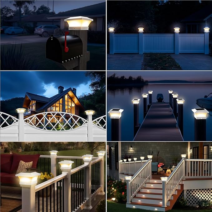 T-SUN Solar Post Cap Lights, Waterproof Outdoor Solar Powered Deck Fence Post Lights for 4 X 4 Wooden/Vinyl Posts | Lumora