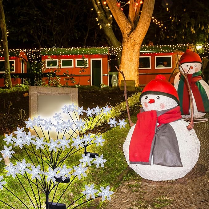 4 Pack Christmas Solar Snowflake Lights Winter Outdoor Decoration 40 LED with 2 Modes Solar Lights Xmas Decorations Outdoor for Garden Yard Pathway Walkway