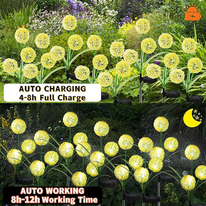 Solar Lights Outdoor Garden Decor: 4-Pack Upgraded Solar Dandelion LED Lights for Landscape Lighting - Waterproof Outdoor for Yards, Lawns, Paths, and Patios (4)