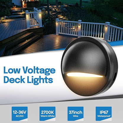 HIBOITEC Low Voltage LED Deck Lights 2.5W Landscape Step Stair Railing Light IP67 Waterproof for Outdoor Accent Lighting Garden Fence 2700K Warm 12-36V AC/DC UL-Listed 6 Pack(Transformer Not Included)