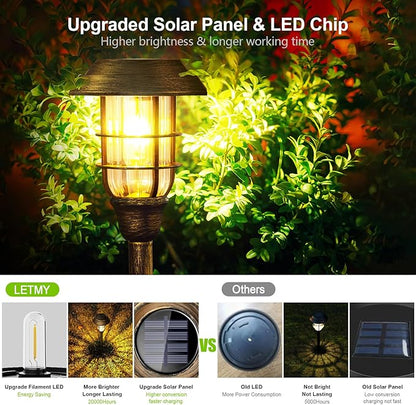 LETMY Solar Outdoor Lights, 8 Pack Bright Solar Pathway Lights Outdoor Waterproof, Up to 15 Hrs Auto On/Off Solar Garden Lights Outdoor Solar Lights for Yard Patio Walkway Driveway Pathway - Bronze
