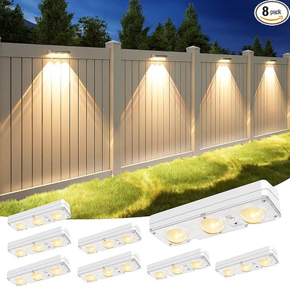APONUO Solar Fence Lights Outdoor Waterproof, Fence Lights Solar Powered, 12 RGB Color Modes & Warm White & Cool White, Fence Solar Light Outdoor for Backyard, Patio, Wall, Deck, Yard（8 Pack, White）