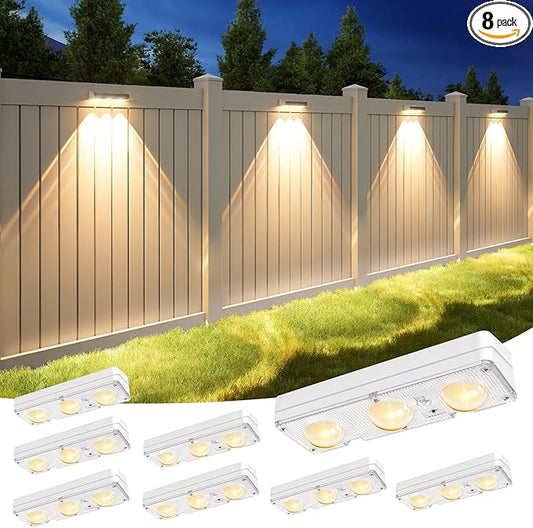 APONUO Solar Fence Lights Outdoor Waterproof, Fence Lights Solar Powered, 12 RGB Color Modes & Warm White & Cool White, Fence Solar Light Outdoor for Backyard, Patio, Wall, Deck, Yard（8 Pack, White）