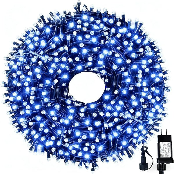105FT 300 LEDs Blue White Christmas Lights Outdoor Indoor, Waterproof Christmas Tree Lights, 8 Lighting Modes with | Lumora