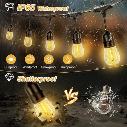 ZJOJO Solar String Lights Outdoor Waterproof 100FT,Solar Lights Outdoor with 30+2 Shatterproof Bulbs IP65, Patio Lights Solar Powered &USB Port, LED String SolarLights for Outside Decor