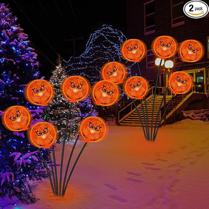 2PACK Solar Pathway Lights for Outdoor Christmas Decorations,12LED Orange Solar Garden Stake Lights,Waterproof Christmas Swaying Lights for Garden Yard Pathway Xmas Party Decor
